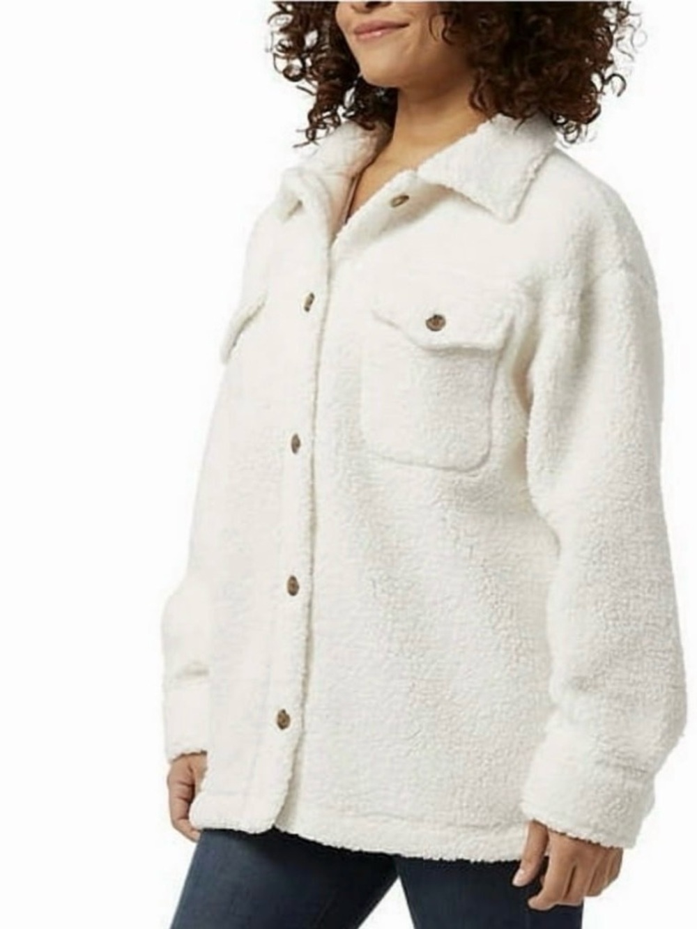 32 Degrees Cream Sherpa Button-Up Jacket
